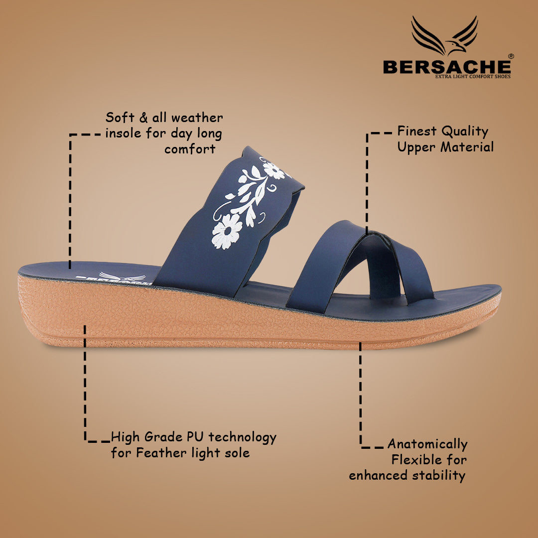Bersache Extra Soft Classic Casual with  Regular wear with Ultra Soft & Flexibility Technology Slipper For Women's & Girl's-(6242-Nevy Blue).