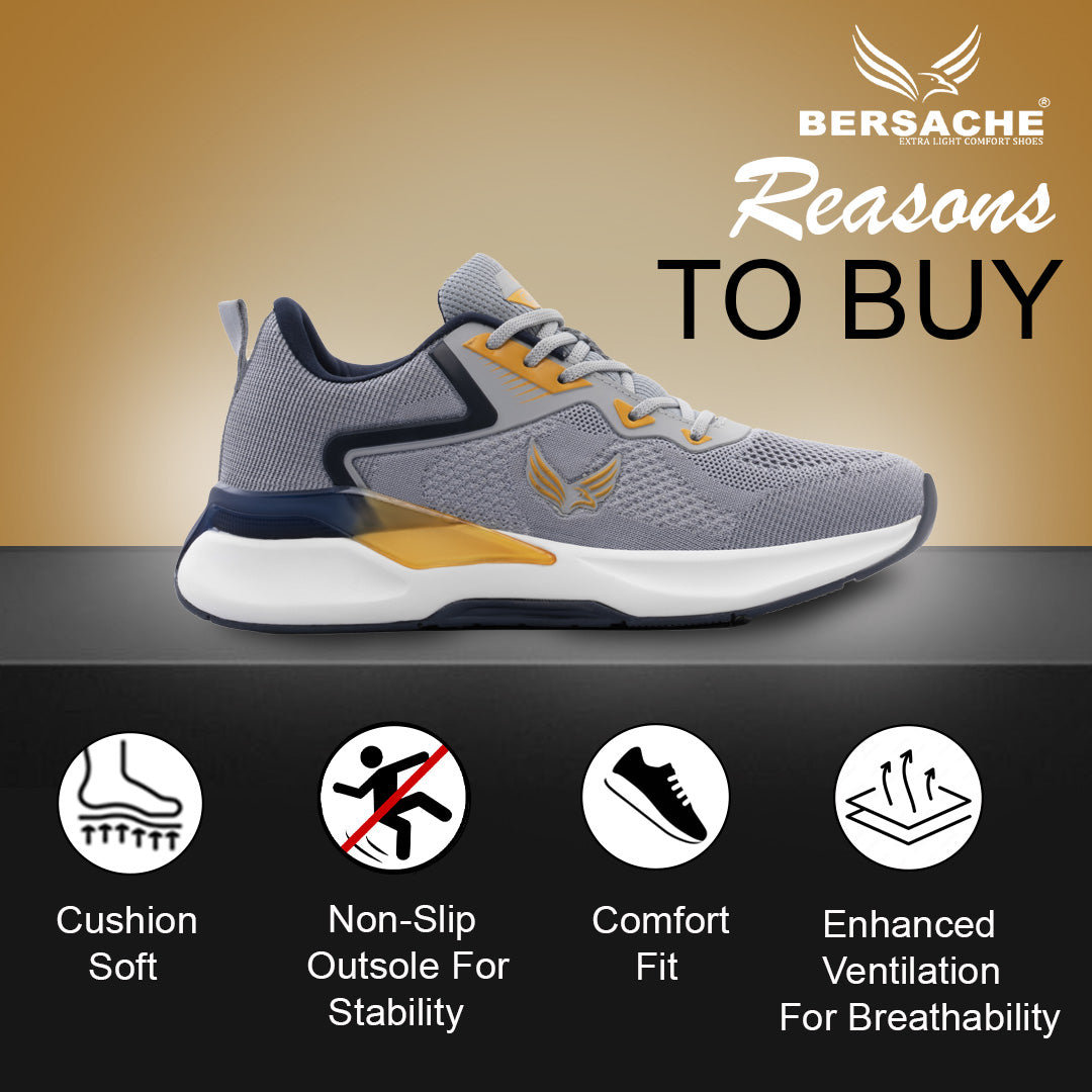 Bersache Premium Sports ,Gym, Trending Stylish Running Shoes For Men (9203-Grey).
