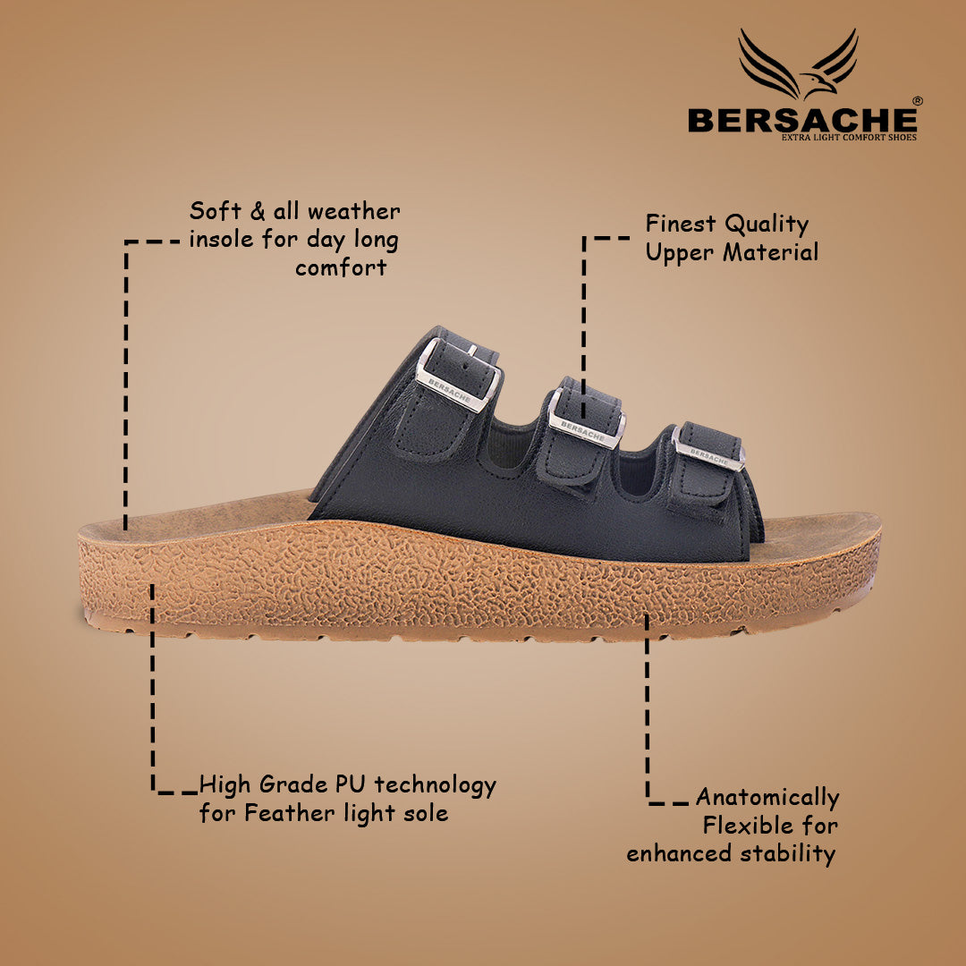 Bersache Extra Soft Classic Casual with  Regular wear with Ultra Soft & Flexibility Technology Slipper For Men's & Boy's-Black-6223