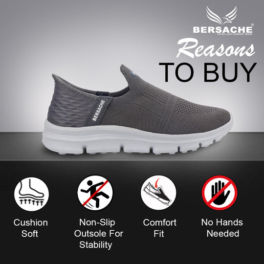 Bersache Lightweight Casual Sneaker Shoes For Men Grey-8076