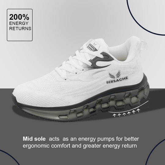 Bersache Lightweight Casual Sneaker Shoes For Men Light Grey (9197-White)