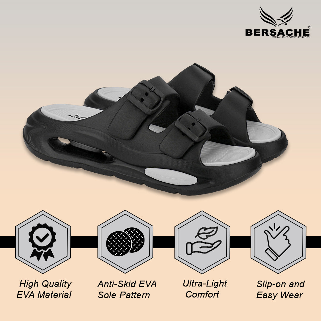 Bersache Extra Soft Classic Casual  with  Regular wear with Ultra Soft & Flexibility Technology Flip-Flop for Men's-(6345- Gray & Black)