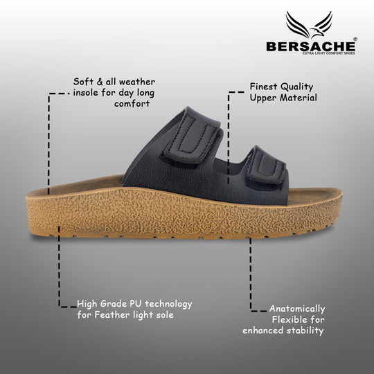 Bersache Extra Soft Classic Casual with Back Strap Regular wear with Ultra Soft & Flexibility Technology Flip-Flop for Men's/ Boy's-(Black-6222)