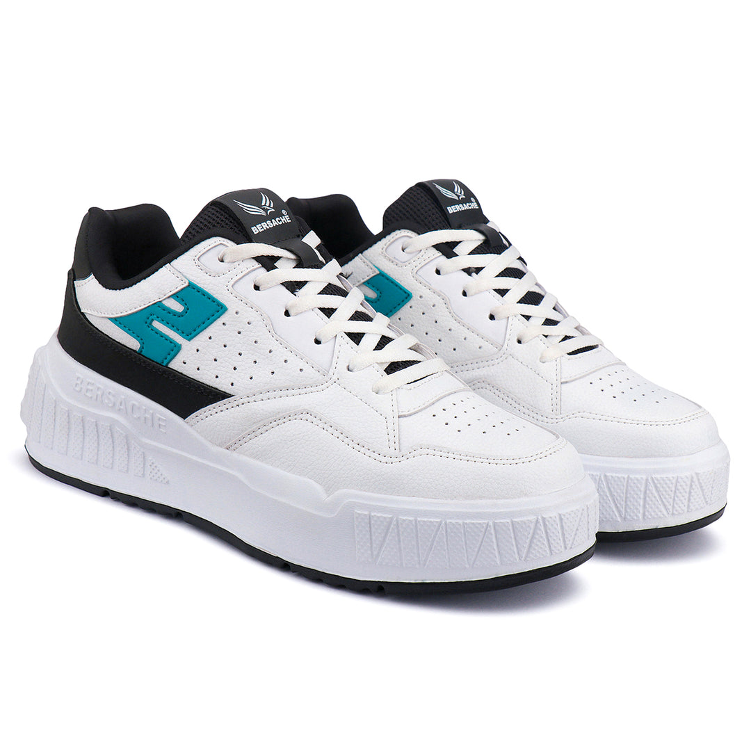 Bersache Lightweight Sports Running Shoes For Men Light (White & Black-8047)