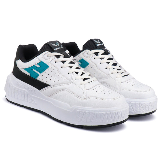 Bersache Lightweight Sports Running Shoes For Men Light (White & Black-8047)