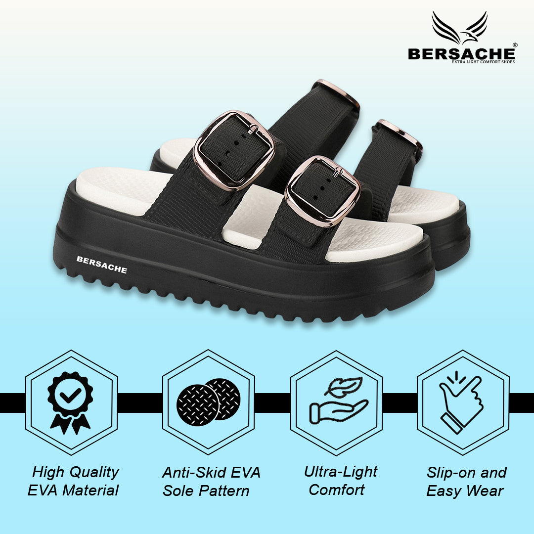 Bersache Extra Soft Classic Casual  with Regular wear with Ultra Soft & Flexibility Technology Sandals for Women's-(6362-Black).