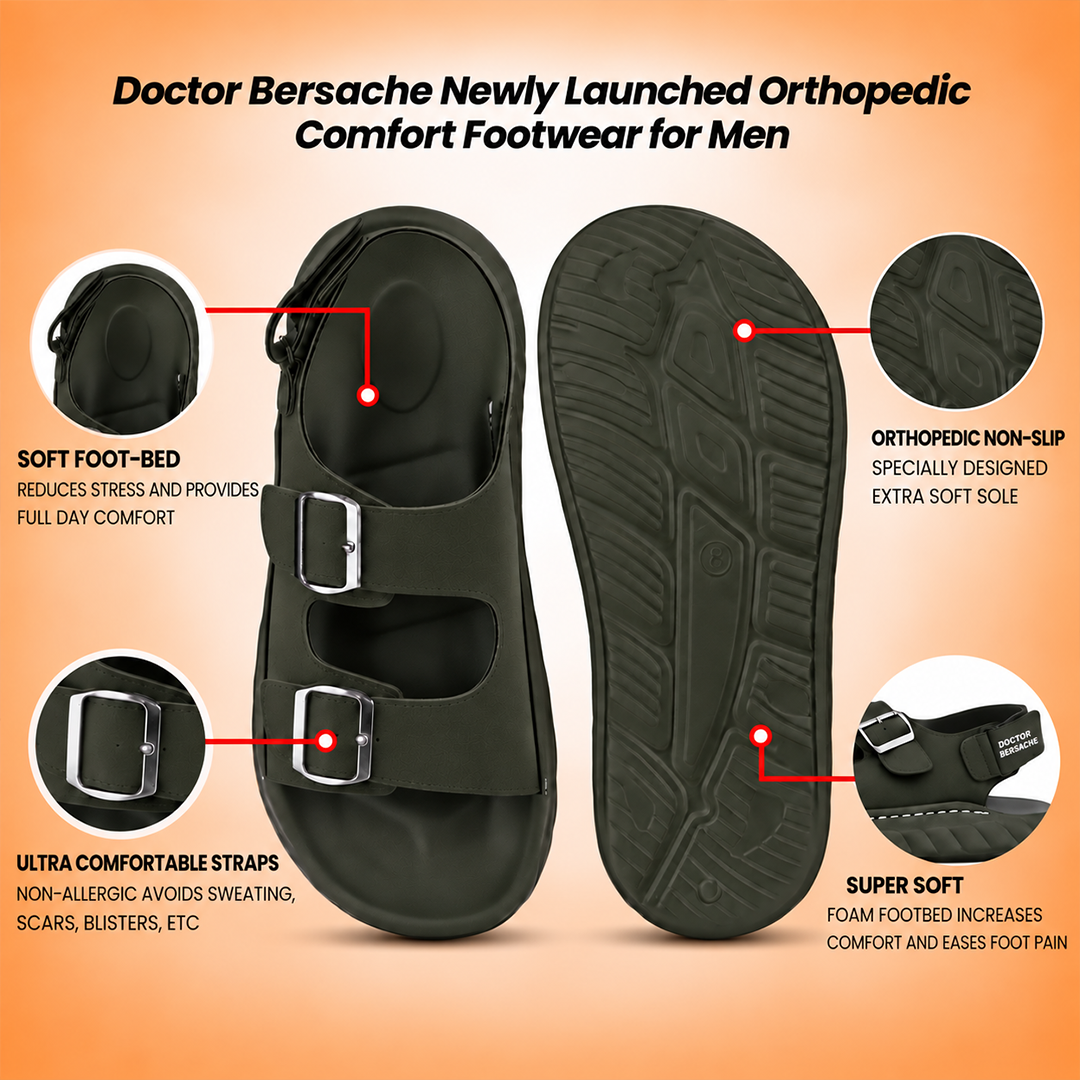 Doctor Bersache Newly Launched Orthopedic Comfort Sandal for Men | Diabetic Friendly | Extra Cushioning | Arch Support | Pain Relief  Green-DB -134