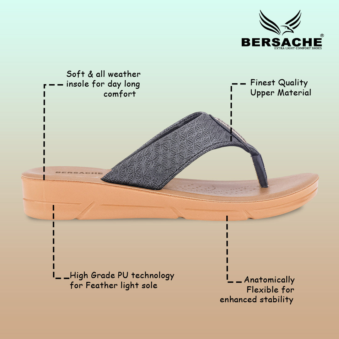 Bersache Extra Soft Classic Casual with  Regular wear with Ultra Soft & Flexibility Technology Sandal For Women's/Girl's-Black-6230