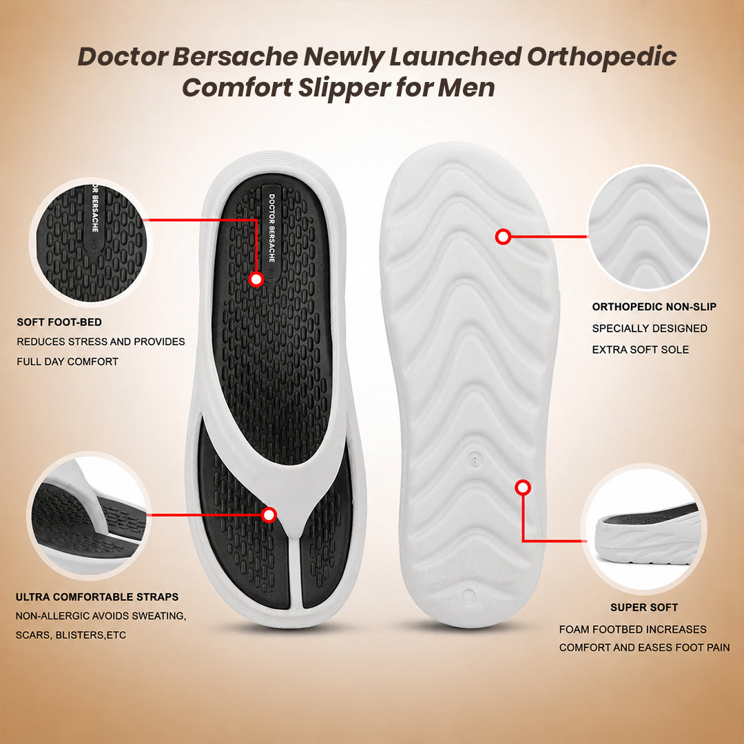 Doctor Bersache Newly Launched Orthopedic Comfort Slippers And Flip-Flop for Men | Diabetic Friendly | Extra Cushioning | Arch Support | Pain |  White DS101