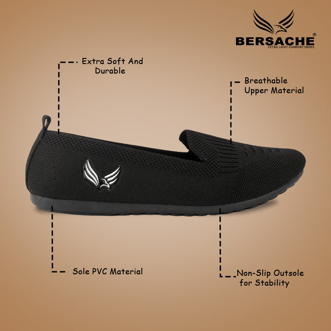 BERSACHE Women's Belly – Lightweight, Breathable & Comfortable Daily Wear Shoes(Black-6275).