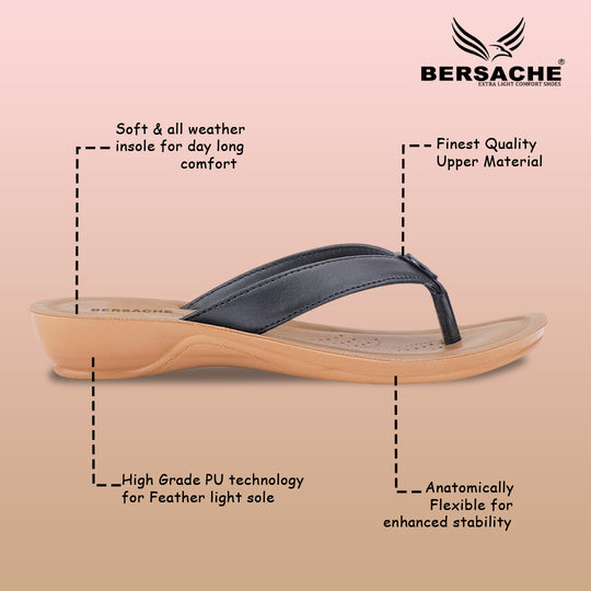Bersache Extra Soft Classic Casual with  Regular wear with Ultra Soft & Flexibility Technology Slipper For Women's & Girl's-Black-6229