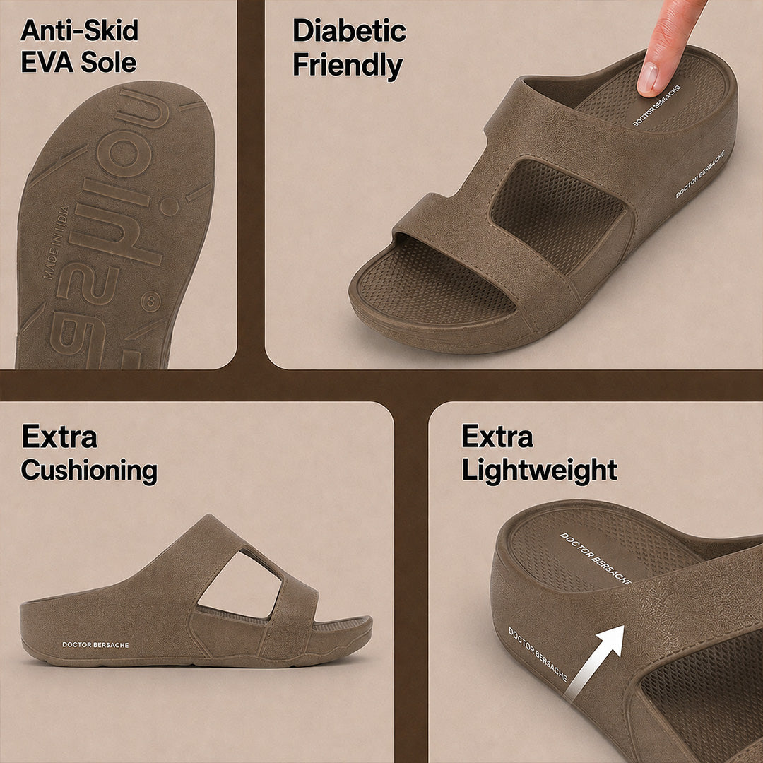 Doctor Bersache Newly Launched Orthopedic Comfort Slider for Men | Diabetic Friendly | Extra Cushioning | Arch Support | Pain Brown-DS114.