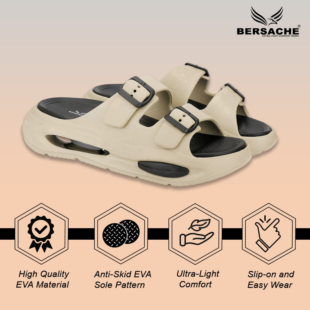 Bersache Extra Soft Classic Casual  with Regular wear with Ultra Soft & Flexibility Technology Sandals for Men's-(6346-Beige & Black)