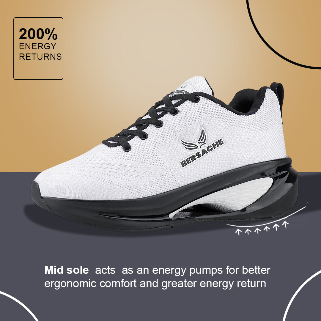 Bersache Premium Sports , Walking,Gym, Cricket, Trending  Running Shoes For Men's (Black & White-9229).