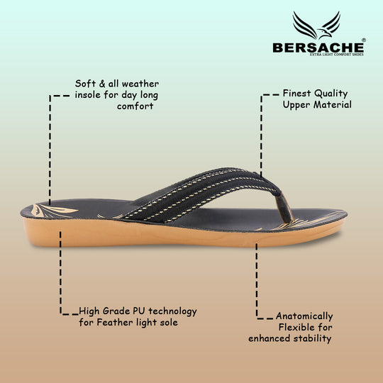 Bersache Extra Soft Classic Casual with  Regular wear with Ultra Soft & Flexibility Technology Sandal's For Women's & Girl's-Black-6232