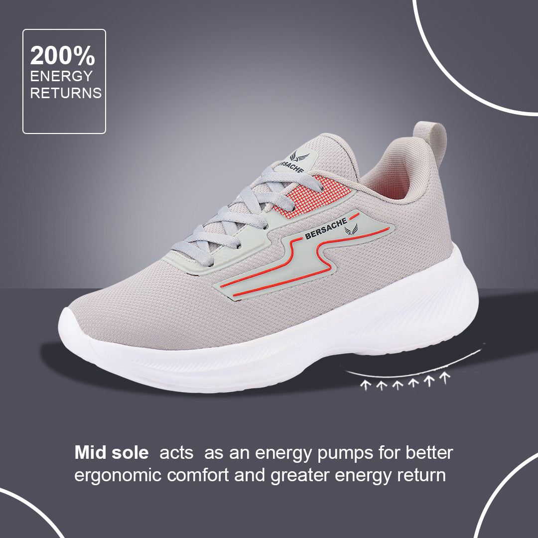 Bersache Lightweight Casual Sneaker Shoes For Men Light Grey-8085