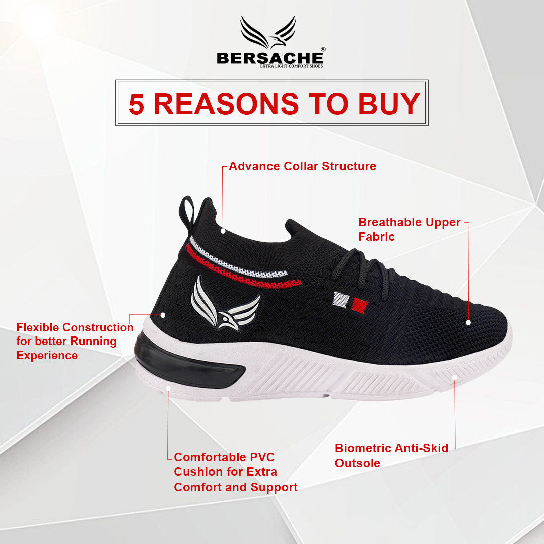 Bersache Premium Sports,walking,Gym,cricket,Trending Running Shoes For Kid's - Black -8082.