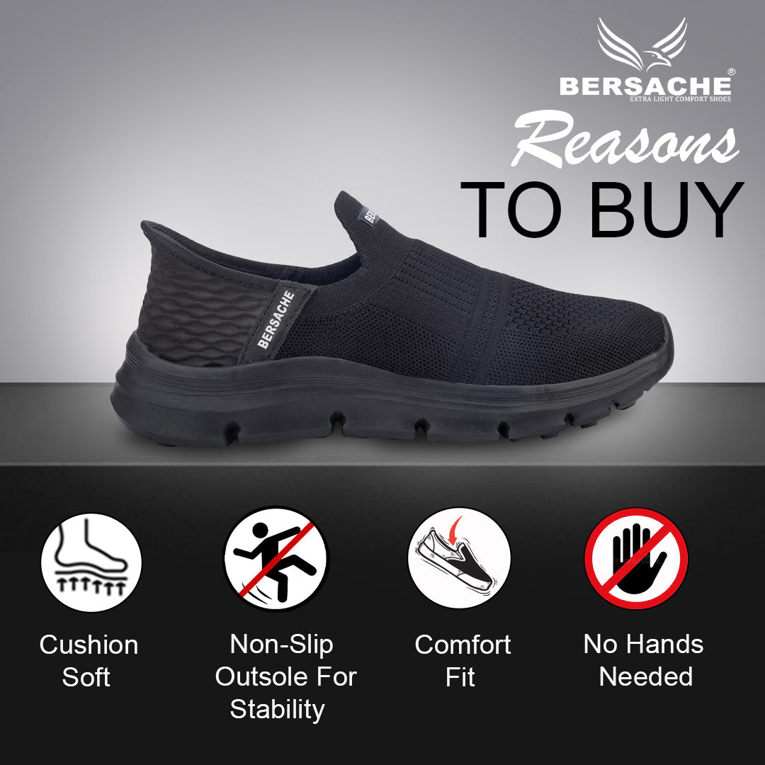 Bersache Lightweight Casual Sneaker Shoes For Men Black-8077
