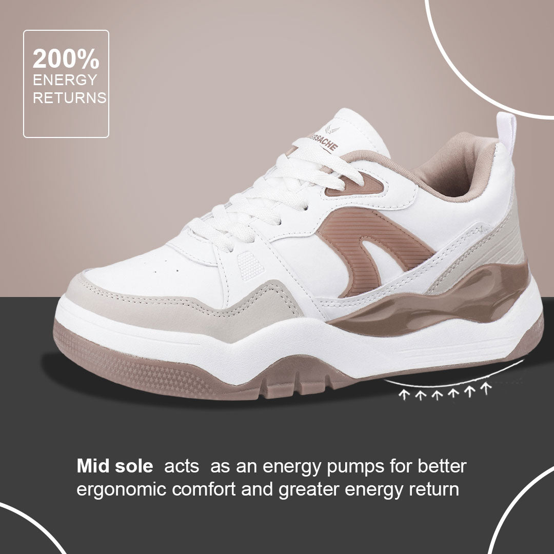 Bersache Casual Sneaker shoe for Men| Soft Cushioned Insole , Slip-Resistance Casuals For Men (Brown-White-9224).