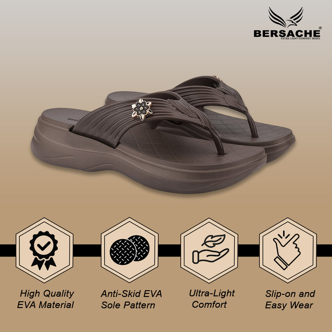 Bersache Extra Soft Classic Casual  with Regular wear with Ultra Soft & Flexibility Technology Slipper for Women's-(6372-Brown).