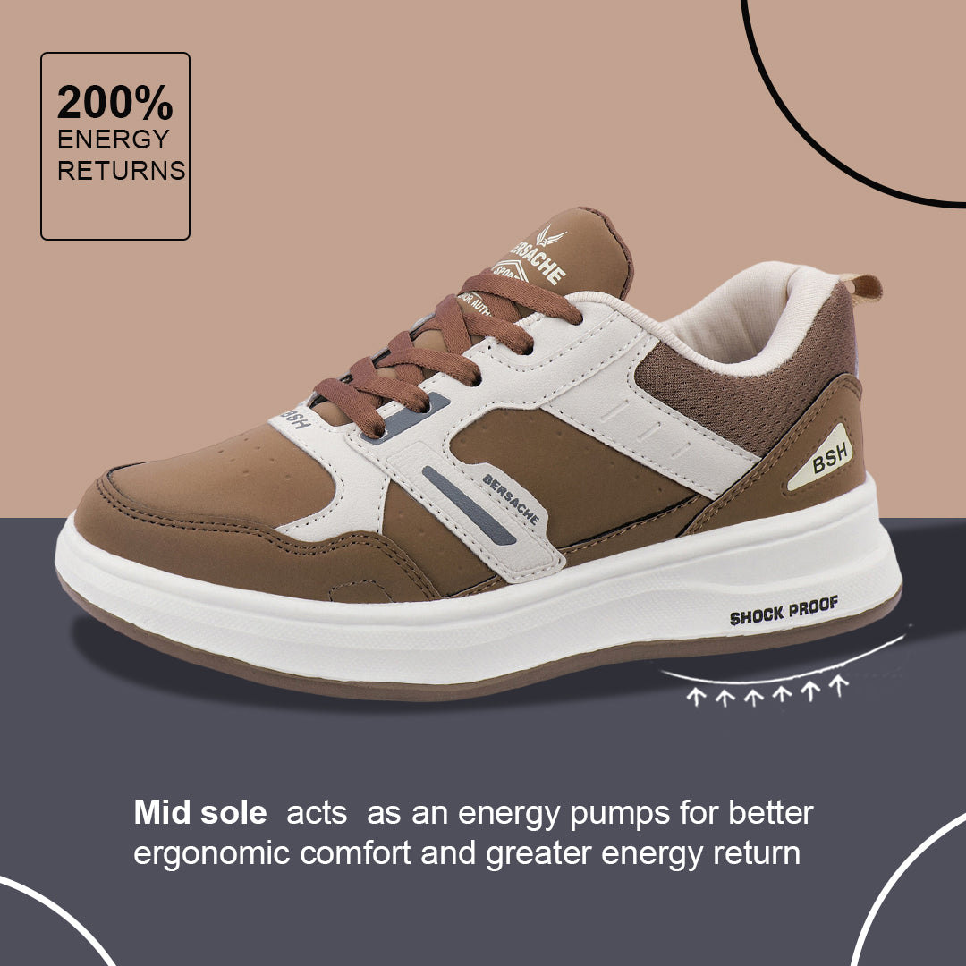 Bersache Casual Sneaker shoe for Men| Soft Cushioned Insole , Slip-Resistance Casuals For Men (Brown-Beige-8144)