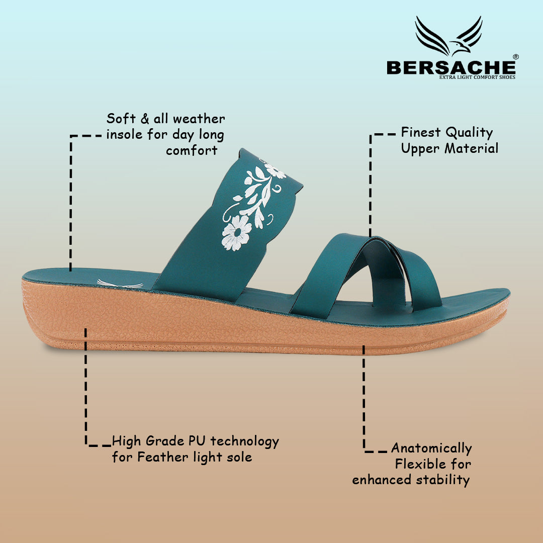 Bersache Extra Soft Classic Casual with  Regular wear with Ultra Soft & Flexibility Technology Flip-Flop for Women's & Girl's (6243-Green)
