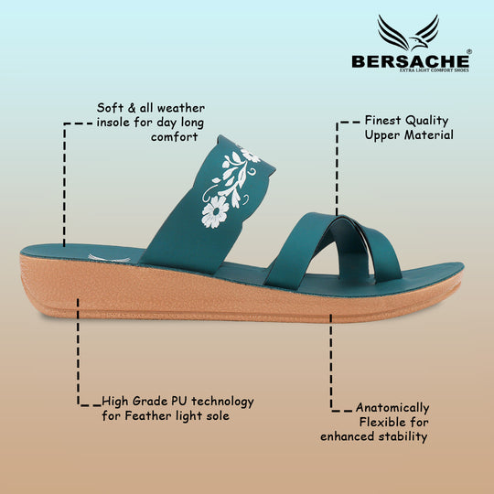 Bersache Extra Soft Classic Casual with  Regular wear with Ultra Soft & Flexibility Technology Flip-Flop for Women's & Girl's (6243-Green)