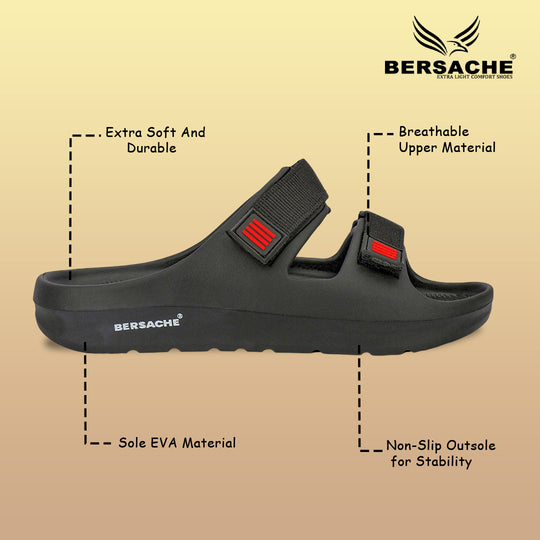 Bersache Extra Soft Classic Casual with  Regular wear with Ultra Soft & Flexibility Technology Slipper For Men's & Boy's-(Black-6266)