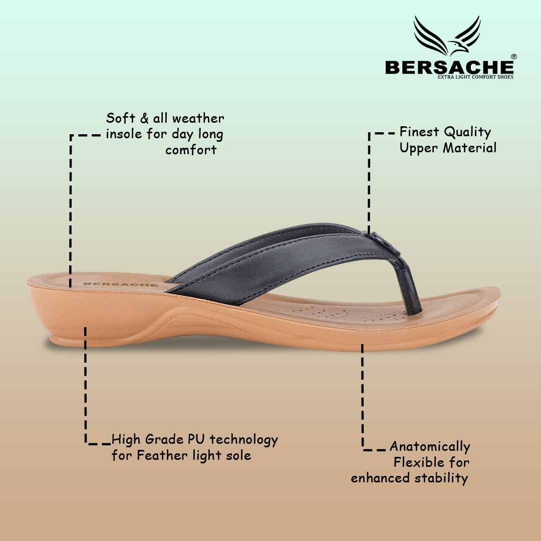 Bersache Extra Soft Classic Casual with  Regular wear with Ultra Soft & Flexibility Technology Sandal For Women's/Girl's-(Black-6229)