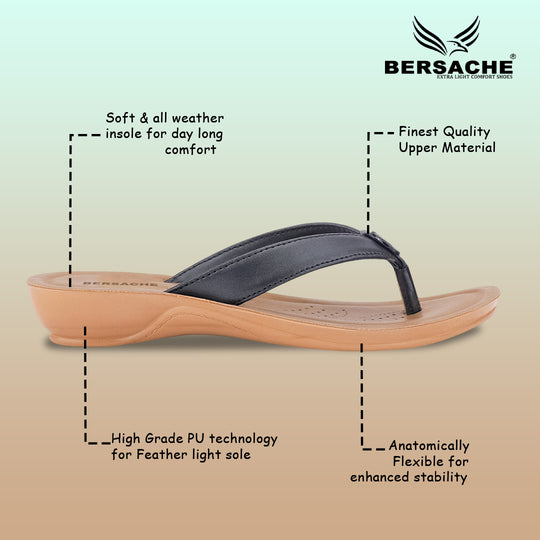 Bersache Extra Soft Classic Casual with  Regular wear with Ultra Soft & Flexibility Technology Sandal For Women's/Girl's-(Black-6229)