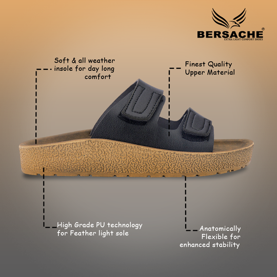 Bersache Extra Soft Classic Casual with  Regular wear with Ultra Soft & Flexibility Technology Sandal For Men's & Boy's-Black-6222