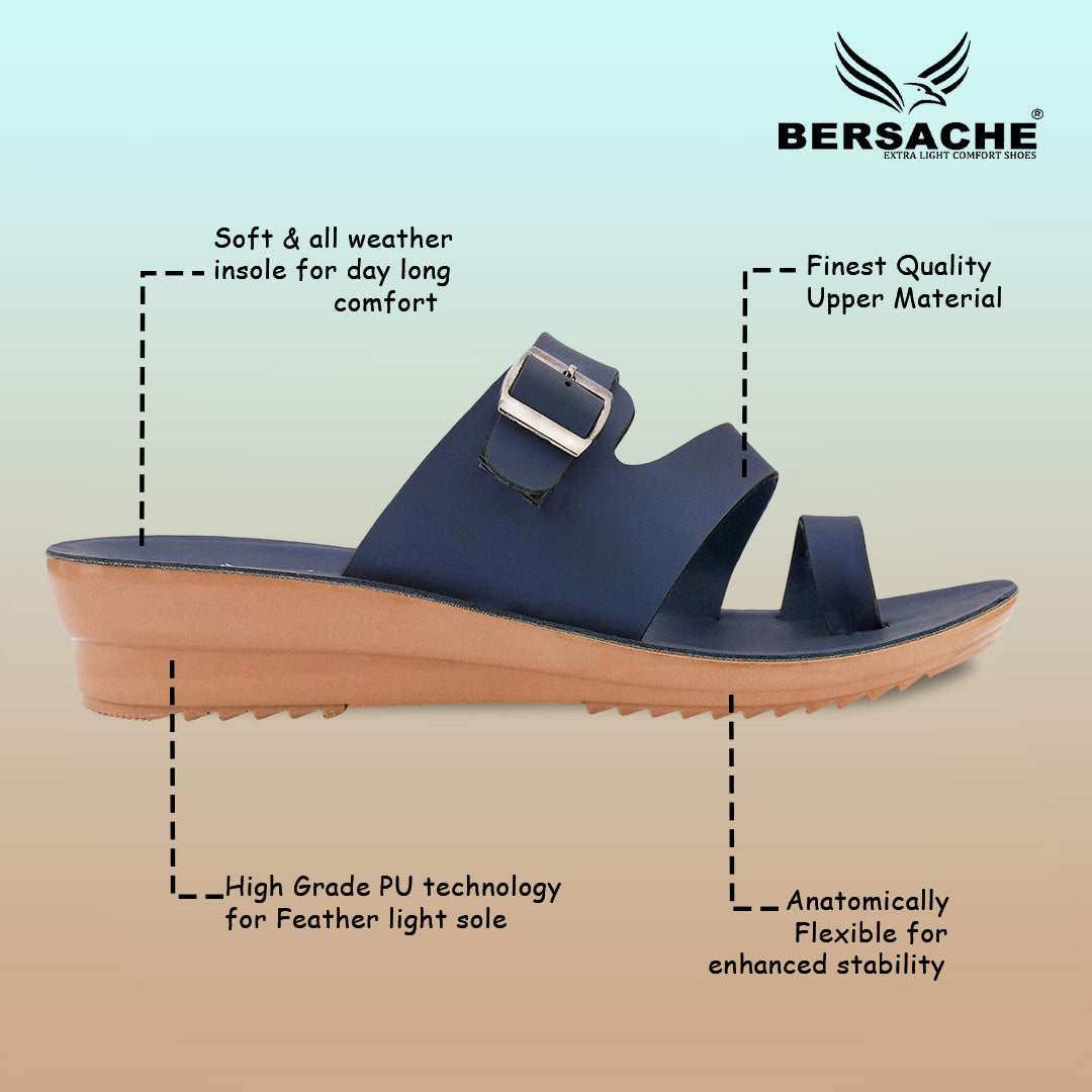 Bersache Extra Soft Classic Casual with  Regular wear with Ultra Soft & Flexibility Technology Flip-Flop for Women's & Girl's (6244-Navy-Blue)