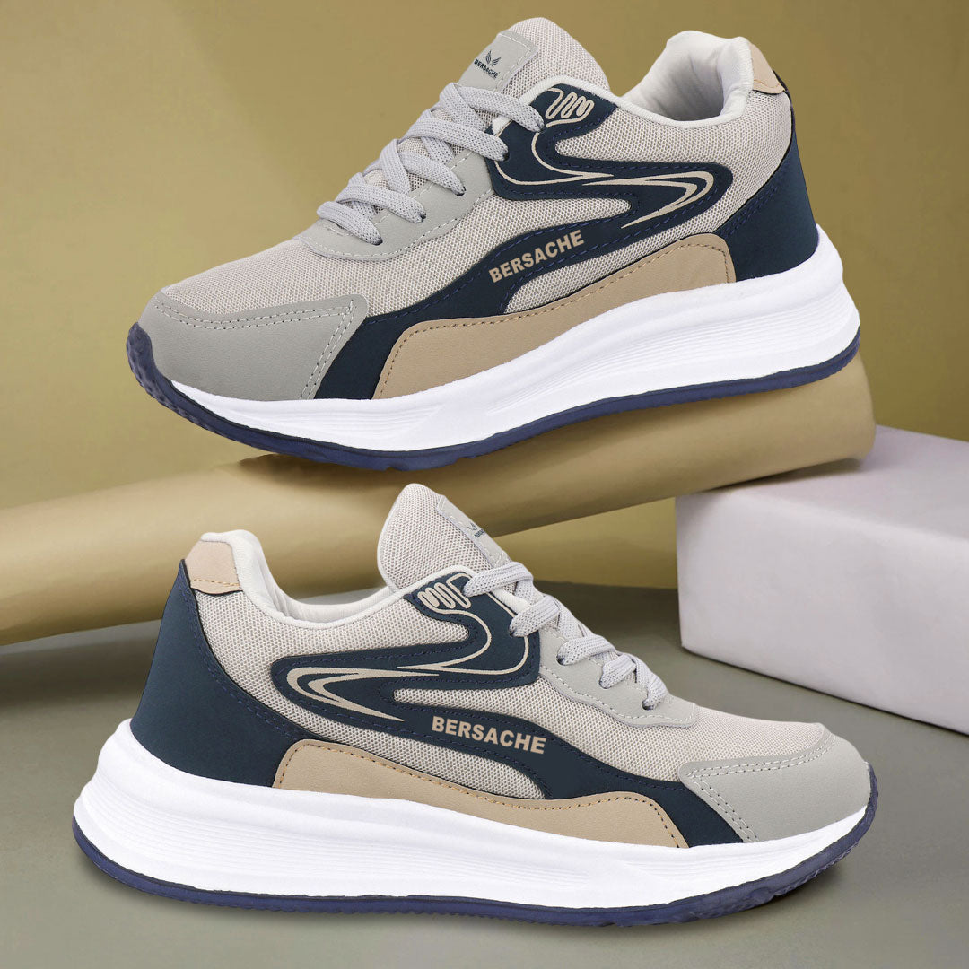 Bersache Premium Sports , walking, Gym, Cricket, Trending  Running Shoes For Men's (Blue-beige-8136)