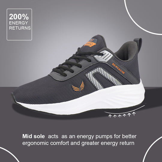 Bersache Lightweight Casual Sneaker Shoes For Men Grey-8080
