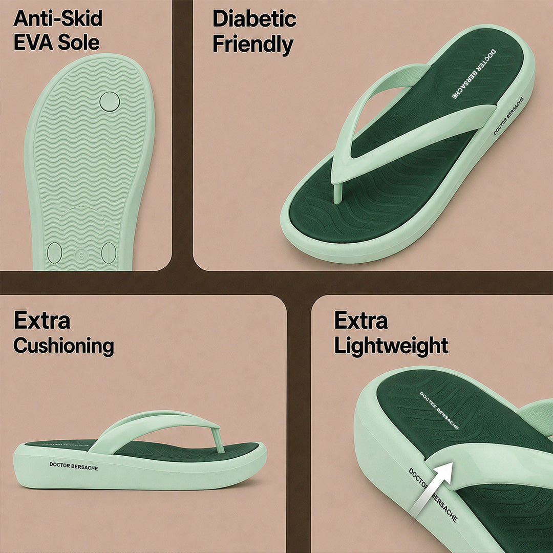 Doctor Bersache Newly Launched Orthopedic Comfort Slipper & Flip-Flop for Women | Diabetic Friendly | Extra Cushioning | Arch Support | Pain Green-DS123 .