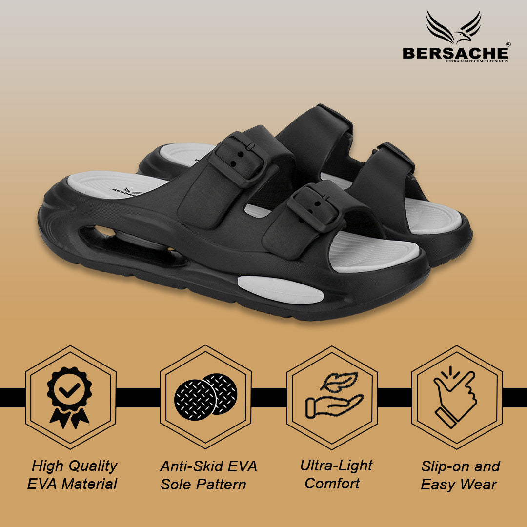 Bersache Extra Soft Classic Casual CHAPPAL with  Regular wear with Ultra Soft & Flexibility Technology  Slippers for Men's-(6345-Gray & Black)