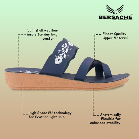 Bersache Extra Soft Classic Casual with  Regular wear with Ultra Soft & Flexibility Technology Sandal's For Women's & Girl's-(6242-Nevy Blue)