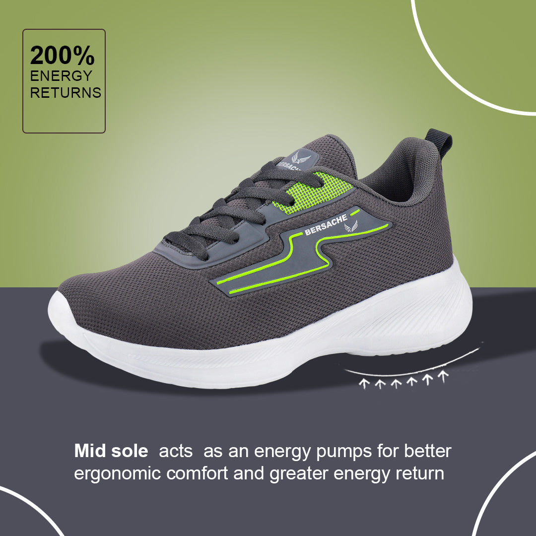 Bersache Lightweight Casual Sneaker Shoes For Men Dark Grey-8086