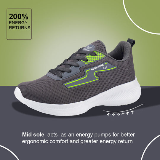 Bersache Lightweight Casual Sneaker Shoes For Men Dark Grey-8086