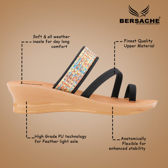 Bersache Extra Soft Classic Casual with  Regular wear with Ultra Soft & Flexibility Technology Sandal's For Women's & Girl's-(6240-Black)
