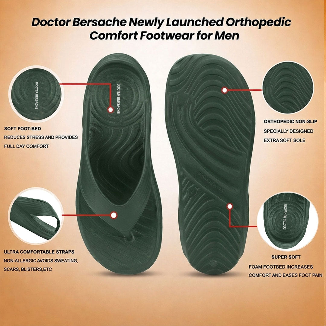Doctor Bersache Newly Launched Orthopedic Comfort Slipper & Flip-flop for Men | Diabetic Friendly | Extra Cushioning | Arch Support | Pain | Green-DS109.