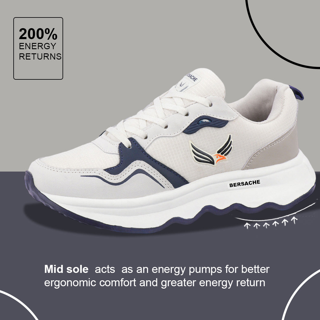 Bersache Casual Sneaker shoe for Men| Soft Cushioned Insole , Slip-Resistance Casuals For Men (Gray-White-8149)