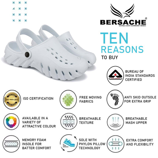 Bersache Extra Soft Classic Casual with  Regular wear with Ultra Soft & Flexibility Technology Clogs for Men's & Boy's 6003 Grey