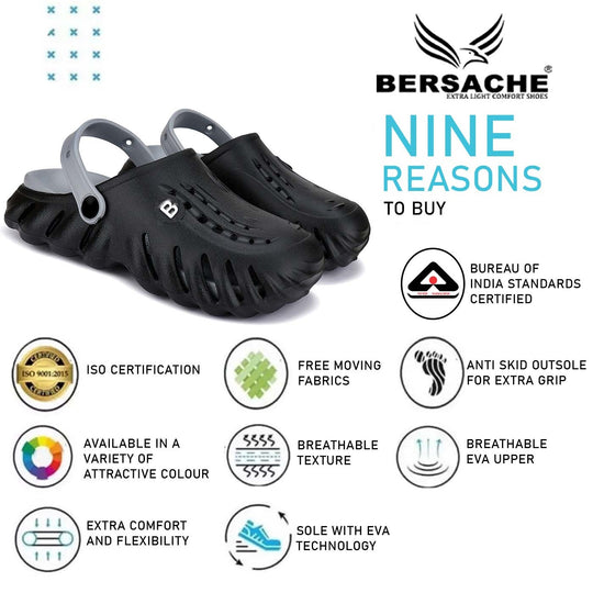 Bersache Extra Soft Classic Casual with  Regular wear with Ultra Soft & Flexibility Technology Clogs for Men's & Boy's-6004-(Black)