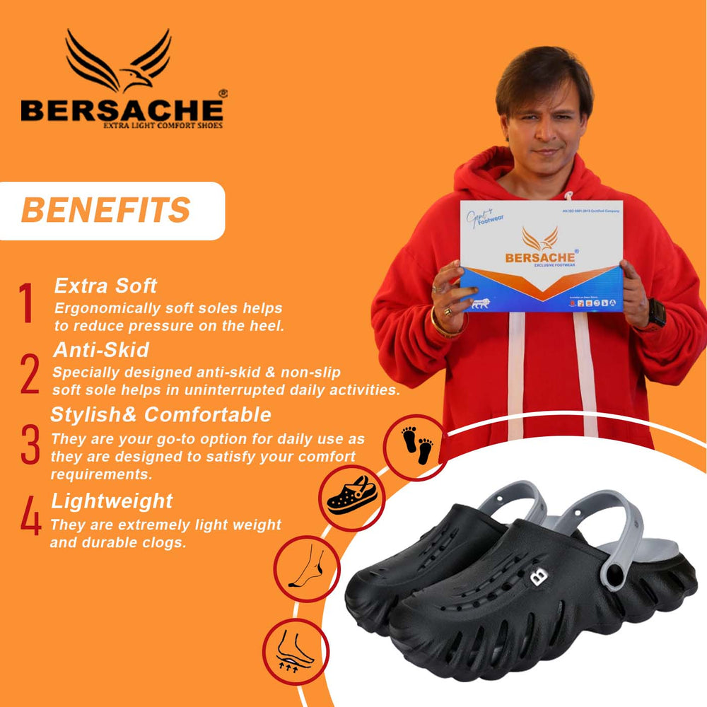 Bersache Extra Soft Classic Casual with  Regular wear with Ultra Soft & Flexibility Technology Clogs for Men's & Boy's 6004 Black