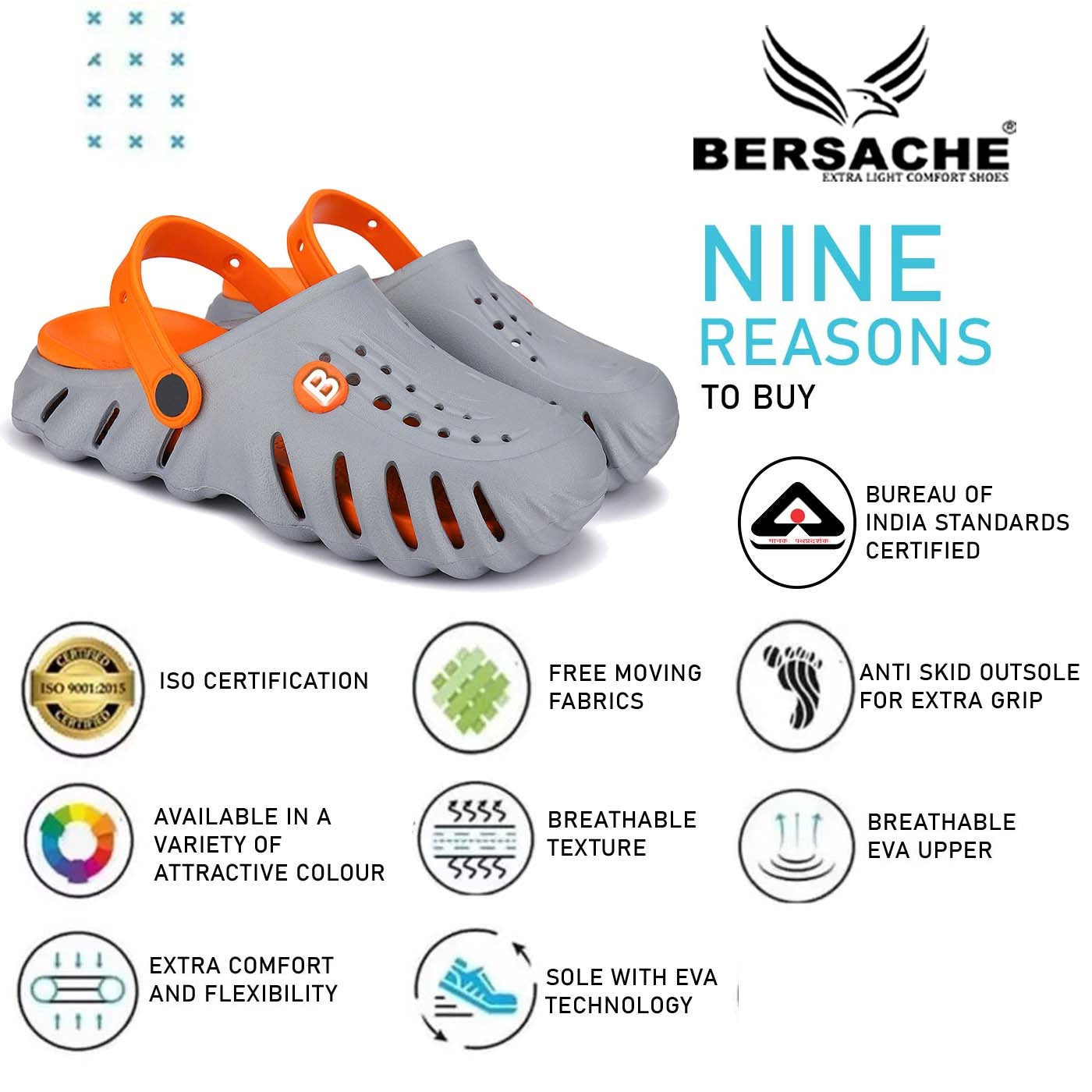 Bersache Extra Soft Classic Casual with  Regular wear with Ultra Soft & Flexibility Technology Clogs for Men's & Boy's-Grey-6005.