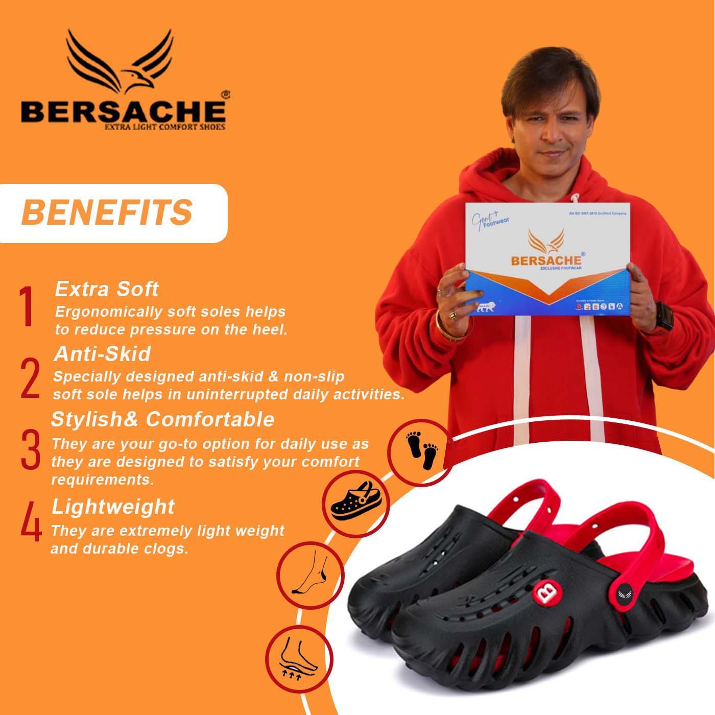 Bersache Extra Soft Classic Casual with  Regular wear with Ultra Soft & Flexibility Technology Clogs for Men's & Boy's Red-6006.