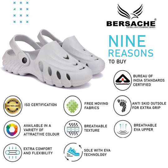 Bersache Extra Soft Classic Casual with  Regular wear with Ultra Soft & Flexibility Technology Clogs for Men's & Boy's 6007 (Grey)