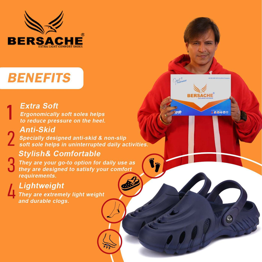 Bersache Extra Soft Classic Casual with  Regular wear with Ultra Soft & Flexibility Technology Clogs for Men's & Boy's Blue-6008
