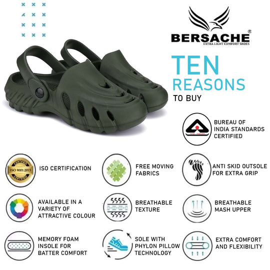 Bersache Extra Soft Classic Casual with Back Strap Regular wear with Ultra Soft & Flexibility Technology Flip-Flop for Men's/ boy,s - 6009 Green)